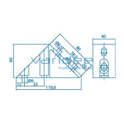 Winkelverbinder 8 40/80-45°, vertikal