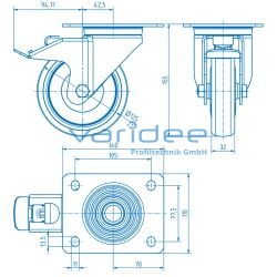 Lenkrolle D125 Doppelfeststeller mit Anschraubplatte 140x110