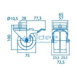 Doppel-Lenkrolle D75, Doppelfeststeller, verzinkt