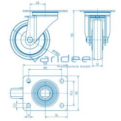 Lenkrolle D125, Anschraubplatte 140x110