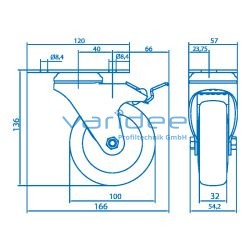 Lenkrolle D100, Doppelfeststeller, Anschraubplatte