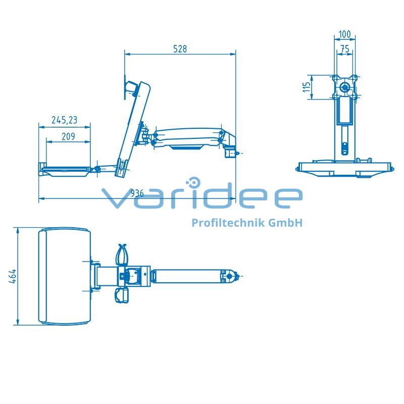 Monitorarbeitsplatz 8, 4 Achsen, höhenverstellbar