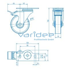 Lenkrolle D100, Doppelfeststeller, Anschraubplatte