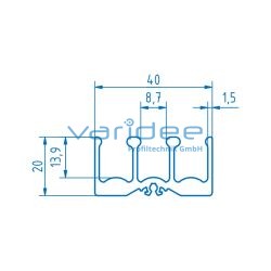 Schiebetür-Führungsprofil 8 40x20 oben (Zuschnitt)