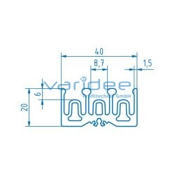 Schiebetür-Führungsprofil 8 40x20 unten (Zuschnitt)