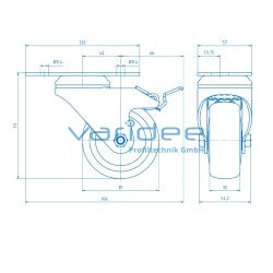 Lenkrolle D80, Doppelfeststeller, Anschraubplatte